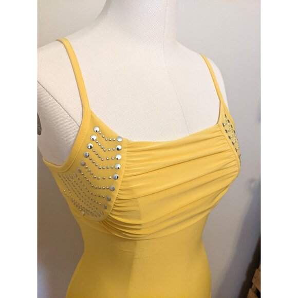 Vintage Y2K Yellow Cami Top Ruched Cowl Neck Studded Spaghetti Strap Stretch S - Picture 3 of 6